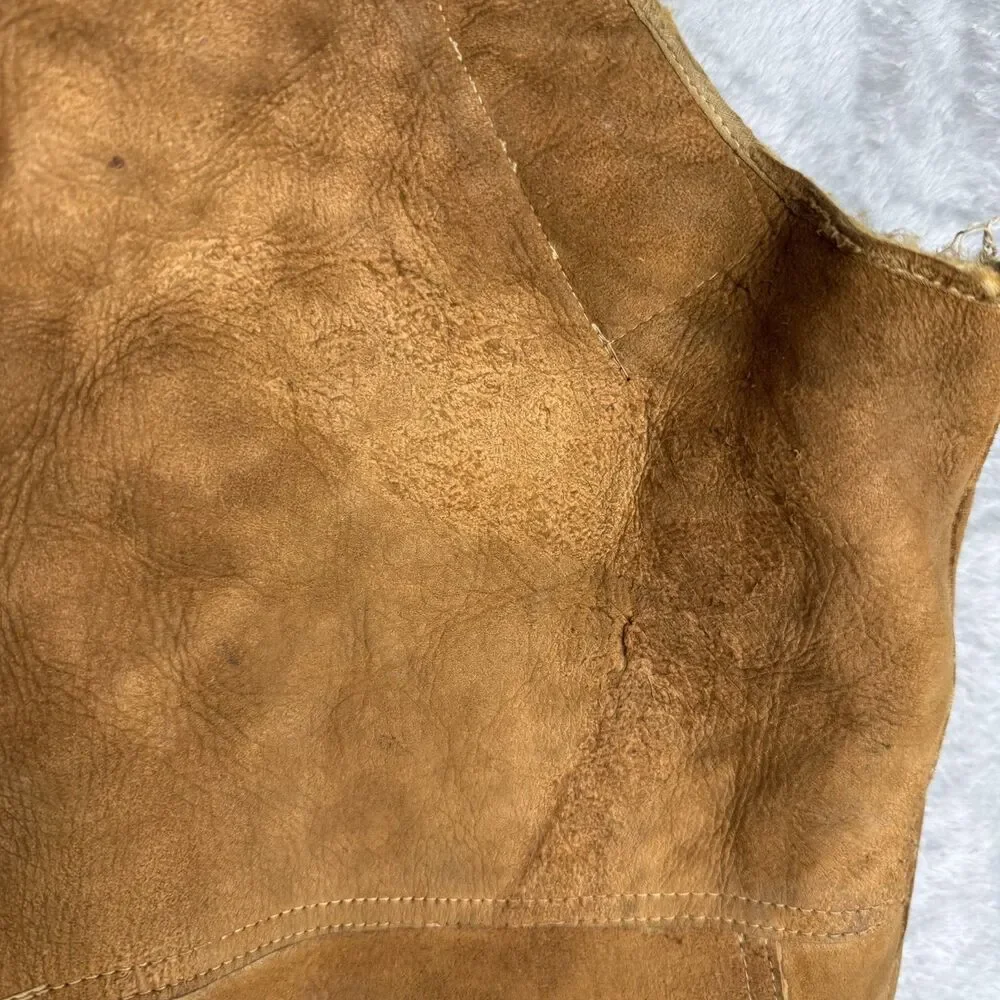 Vintage 1930s Leather Vest Men 38 Shearling Lined USA Talon Zip Brown Western